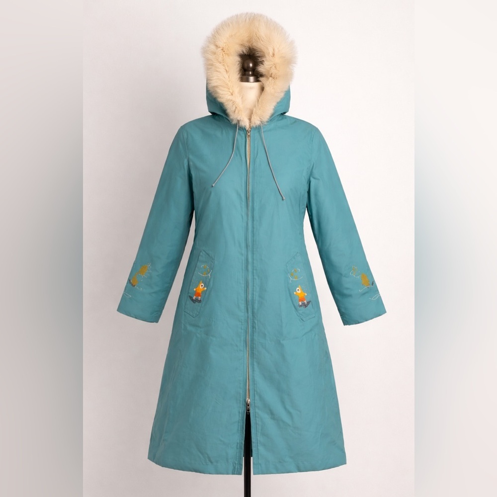Vintage 1970s Bayview Crafts Wool Parka Coat Fur Hood Made in Canada Inuit
